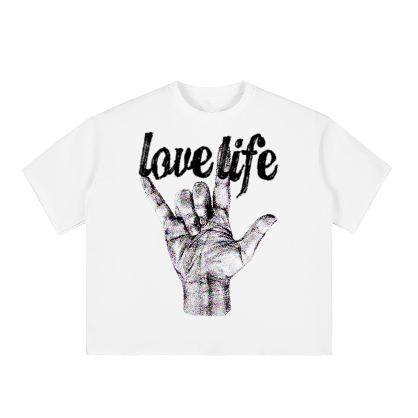 T-Shirt Love Hand Sign Boxy Half-Sleeve (Raw-Edge)